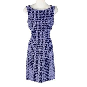 Tahari blue white jacquard sheath dress, size 12
